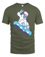 Funny Snowboard Yeti Graphic Tee Winter Sports Cool Style - military green t-shirt on white background