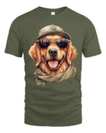 Cool Golden Retriever Sunglasses Graphic Tee Funny Dog Style - military green t-shirt on white background