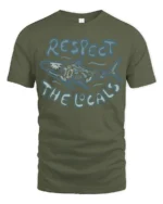 Respect The Locals Whale Graphic Tee Ocean Wildlife Style - military green t-shirt on white background