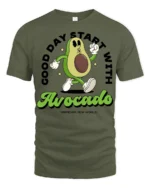 Funny Avocado Good Day Start With Avocado Graphic Tee Cute - military green t-shirt on white background