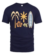 Aloha Tropical Surf Vibes Graphic Tee Hawaiian Beach Style - navy t-shirt on white background