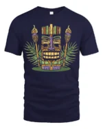 Retro Tiki Mask Tropical Graphic Tee Island Culture Style - navy t-shirt on white background