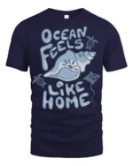 Ocean Feels Like Home Graphic Tee Coastal Beach Lover Style - navy t-shirt on white background