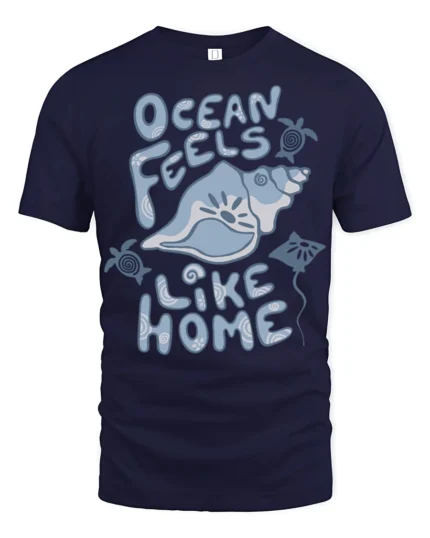 Ocean Feels Like Home Graphic Tee Coastal Beach Lover Style - navy t-shirt on white background
