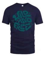 Wild And Free Retro Typography Graphic Tee Adventure Vibes - navy t-shirt on white background