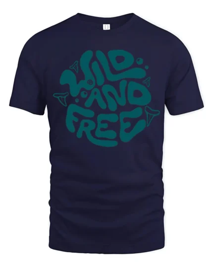Wild And Free Retro Typography Graphic Tee Adventure Vibes - navy t-shirt on white background