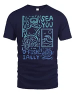 Sea You O Fishially Funny Ocean Graphic Tee Marine Humor - navy t-shirt on white background