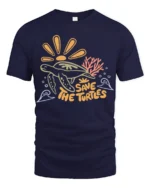 Save The Turtles Ocean Graphic Tee Marine Life Awareness - navy t-shirt on white background