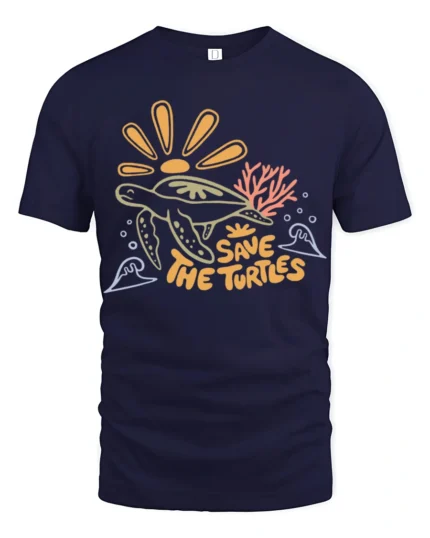 Save The Turtles Ocean Graphic Tee Marine Life Awareness - navy t-shirt on white background