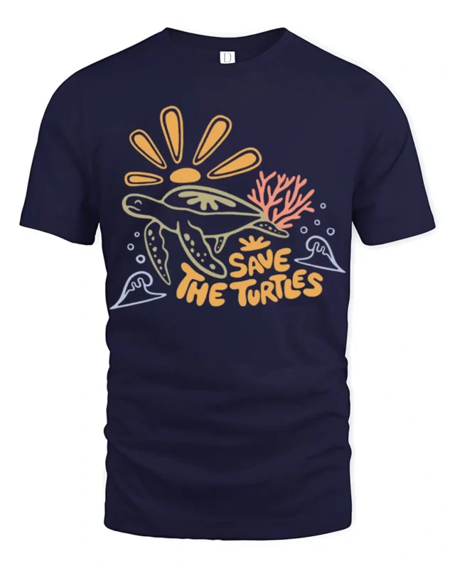 Save The Turtles Ocean Graphic Tee Marine Life Awareness - navy t-shirt on white background