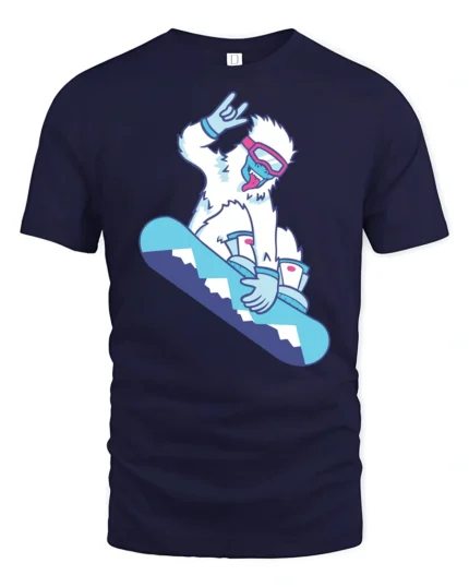 Funny Snowboard Yeti Graphic Tee Winter Sports Cool Style - navy t-shirt on white background