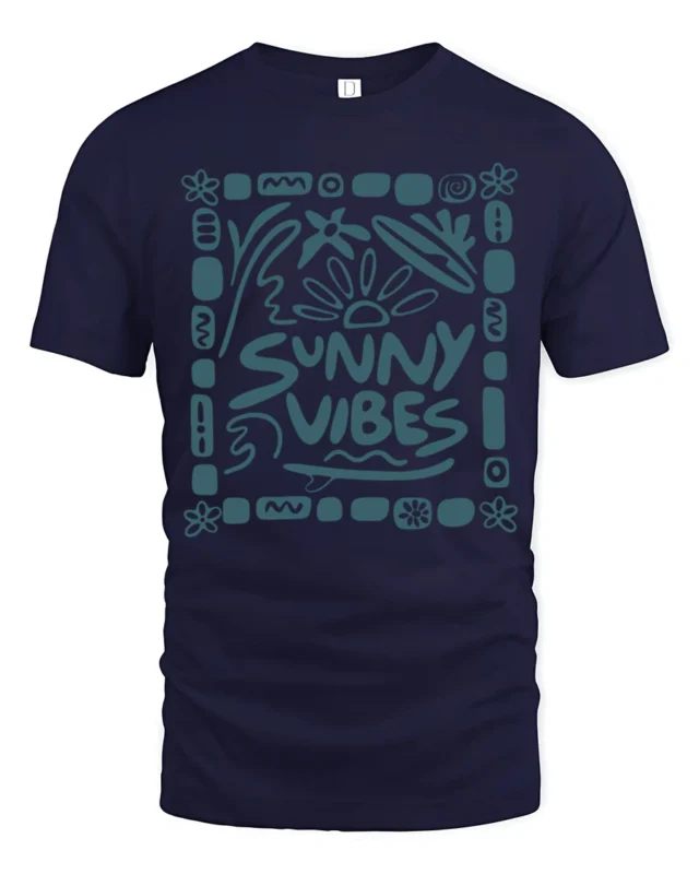 Sunny Vibes Graphic Tee Positive Summer Aesthetic Style - navy t-shirt on white background