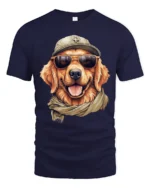 Cool Golden Retriever Sunglasses Graphic Tee Funny Dog Style - navy t-shirt on white background