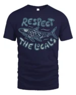 Respect The Locals Whale Graphic Tee Ocean Wildlife Style - navy t-shirt on white background