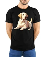 Cute Labrador Retriever Graphic Tee Dog Lover Pet Style Art - model wearing black tee with hands behind back