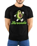 Funny Avocado Good Day Start With Avocado Graphic Tee Cute - model wearing black tee with hands behind back