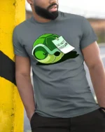 Cute Turtle Do Not Disturb Graphic Tshirt Funny Relax Vibe - model wearing grey tee, leaning on column