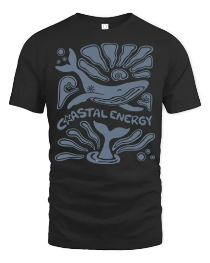 Coastal Energy Whale Graphic Tee Ocean Aesthetic Style - black t-shirt on white background