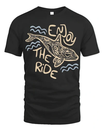 Enjoy The Ride Dolphin Graphic Tee Ocean Positive Style - black t-shirt on white background