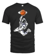 Astronaut Basketball Planet Graphic Tee Space Sports Style - black t-shirt on white background