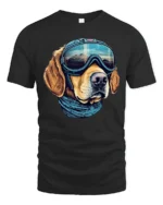 Adventure Dog Pilot Graphic Tee Mountain Explorer Style - black t-shirt on white background