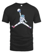 Astronaut Jump Graphic Tee Space Basketball Style Art - black t-shirt on white background