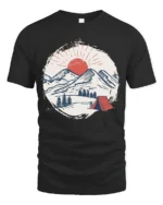 Mountain Camping Sunset Graphic Tee Outdoor Adventure Style - black t-shirt on white background