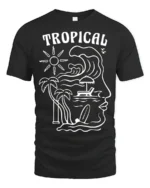 Tropical Wave Face Graphic Tee Beach Artistic Summer Mood - black t-shirt on white background