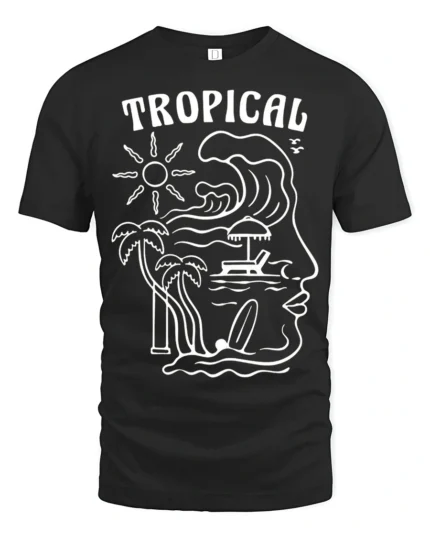 Tropical Wave Face Graphic Tee Beach Artistic Summer Mood - black t-shirt on white background