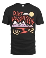 Dirt Worshipper Graphic Tee Funny Mountain Adventure Style - black t-shirt on white background
