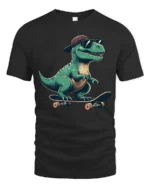 Funny Skateboard Dinosaur Graphic Tee Cool Retro Style Mood - black t-shirt on white background