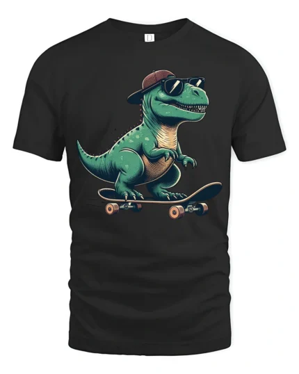 Funny Skateboard Dinosaur Graphic Tee Cool Retro Style Mood - black t-shirt on white background
