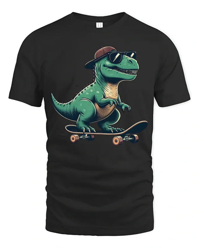 Funny Skateboard Dinosaur Graphic Tee Cool Retro Style Mood - black t-shirt on white background