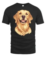 Golden Retriever Smiling Dog Graphic Tee Cute Happy Mood Style - black t-shirt on white background