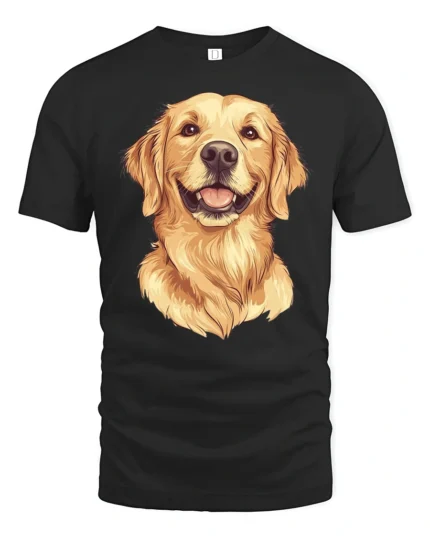 Golden Retriever Smiling Dog Graphic Tee Cute Happy Mood Style - black t-shirt on white background