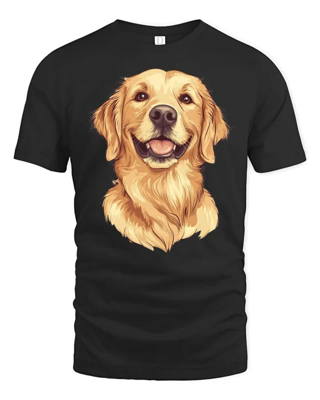 Golden Retriever Smiling Dog Graphic Tee Cute Happy Mood Style - black t-shirt on white background