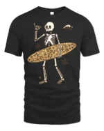Funny Skeleton Surfer Graphic Tee Beach Humor Summer Style - black t-shirt on white background