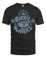 Barrel Hunters Surf Graphic Tee Beach Wave Rider Style - black t-shirt on white background