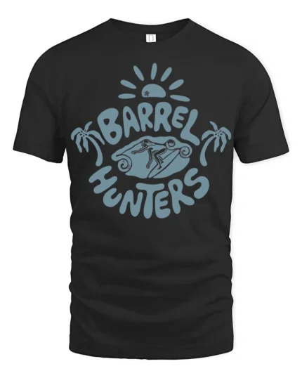 Barrel Hunters Surf Graphic Tee Beach Wave Rider Style - black t-shirt on white background