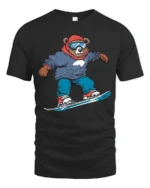 Funny Snowboard Bear Graphic Tee Winter Adventure Style - black t-shirt on white background