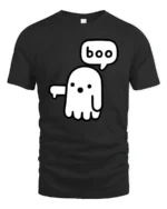 Cute Boo Ghost Graphic Tee Funny Minimal Halloween Style - black t-shirt on white background