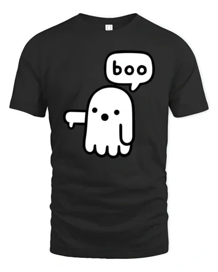 Cute Boo Ghost Graphic Tee Funny Minimal Halloween Style - black t-shirt on white background