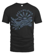 Ocean Lover Whale Graphic Tee Sea Life Aesthetic Style - black t-shirt on white background