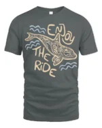 Enjoy The Ride Dolphin Graphic Tee Ocean Positive Style - gray t-shirt on white background