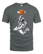 Astronaut Basketball Planet Graphic Tee Space Sports Style - gray t-shirt on white background