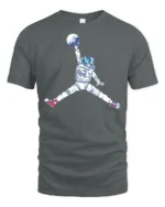 Astronaut Jump Graphic Tee Space Basketball Style Art - gray t-shirt on white background