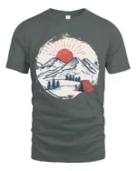 Mountain Camping Sunset Graphic Tee Outdoor Adventure Style - gray t-shirt on white background