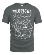 Tropical Wave Face Graphic Tee Beach Artistic Summer Mood - gray t-shirt on white background