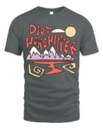 Dirt Worshipper Graphic Tee Funny Mountain Adventure Style - gray t-shirt on white background