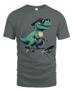 Funny Skateboard Dinosaur Graphic Tee Cool Retro Style Mood - gray t-shirt on white background